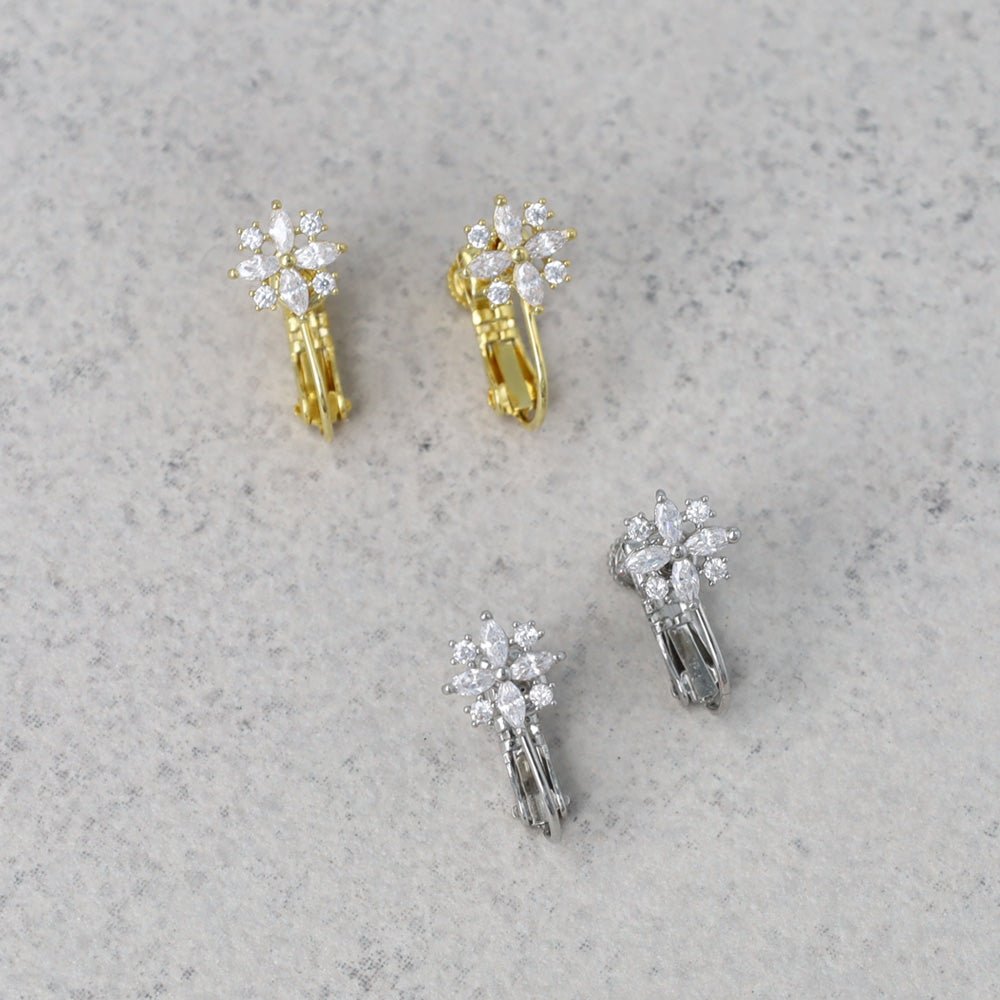 Sparkling CZ Flower Clip Ons - osewaya