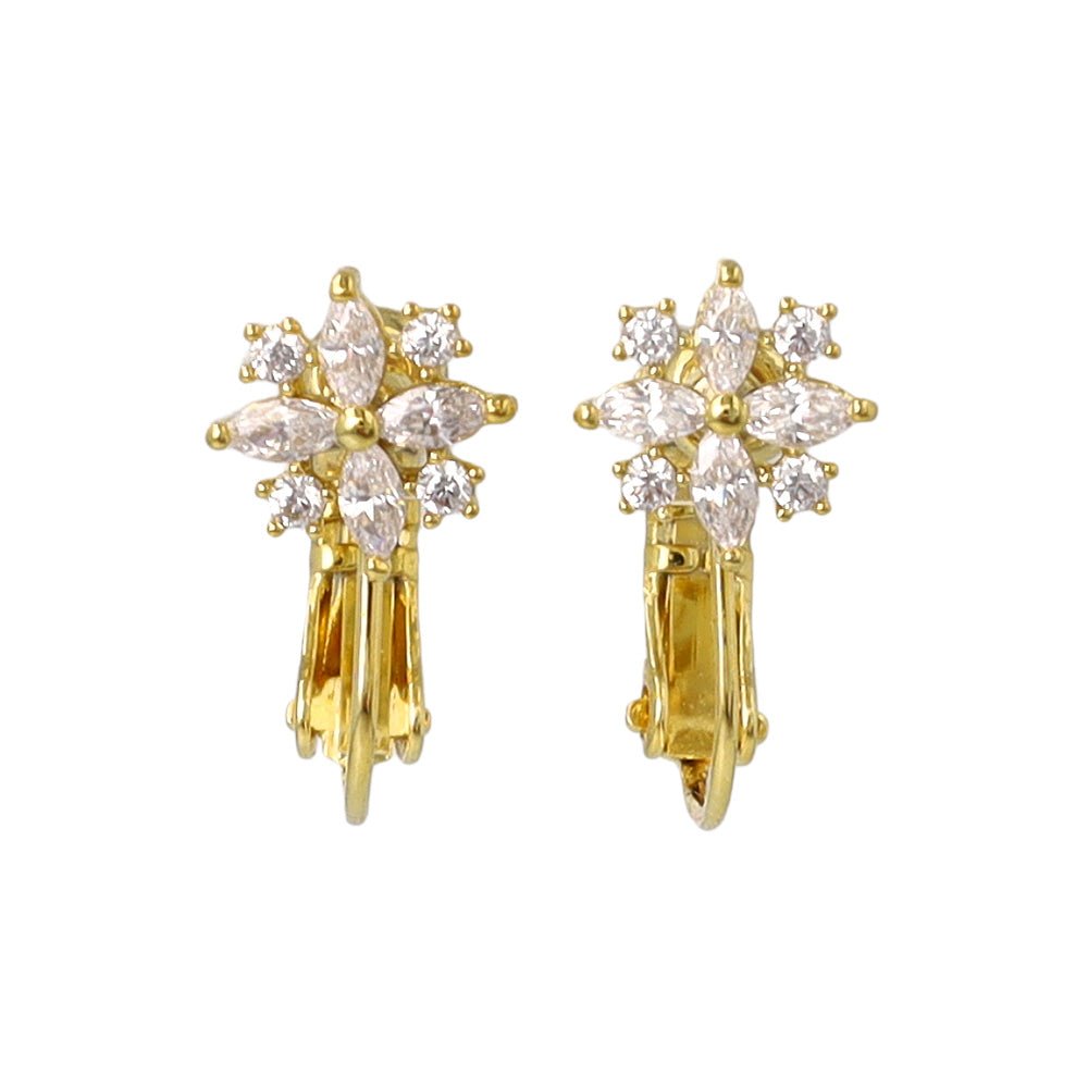 Sparkling CZ Flower Clip Ons