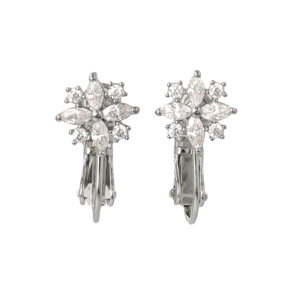 Sparkling CZ Flower Clip Ons